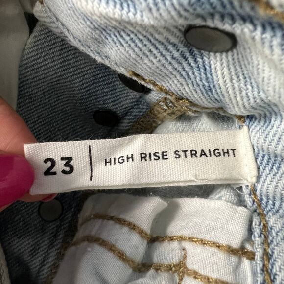 PacSun High Rise Straight Jeans Size 23 Distressed Light Wash Raw Hem - Picture 8 of 10